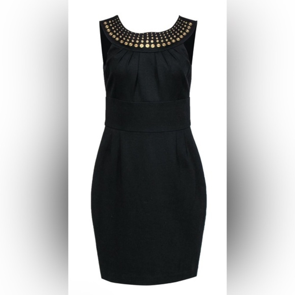 Trina Turk Little Black Dress with Gold Rivets on Collar Sleeveless size 6 - Picture 2 of 6